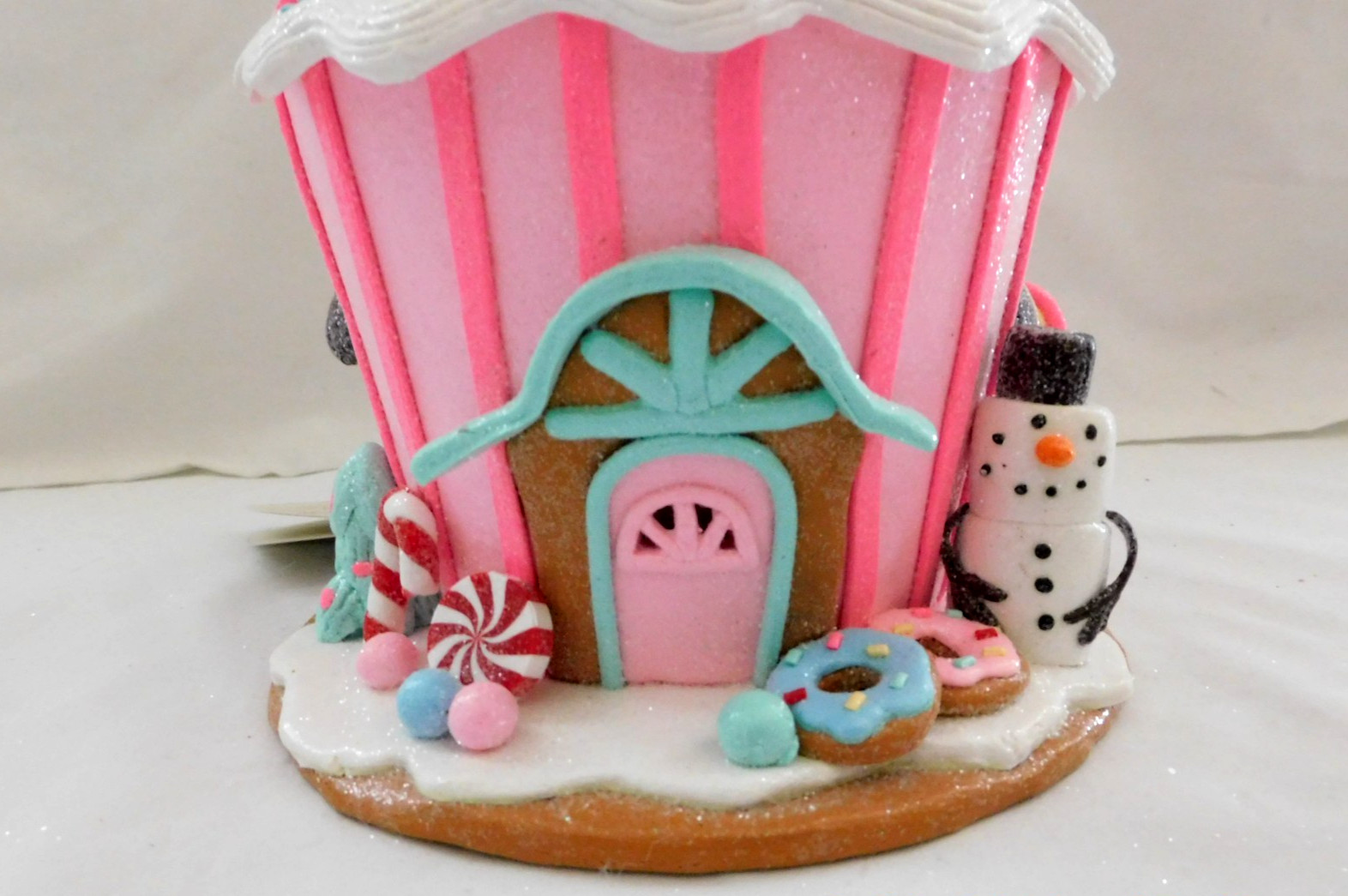 New 2025 Trimsetter Gingerbread Light Up LED "Round Pink House" 9.5"T x 7.5"