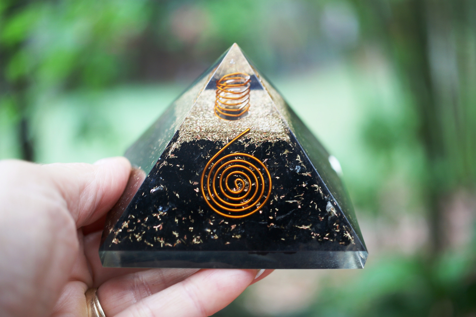 Natural Black Tourmaline Orgone Pyramid 3in LG 75mm EMF & 5G Orgone Protection