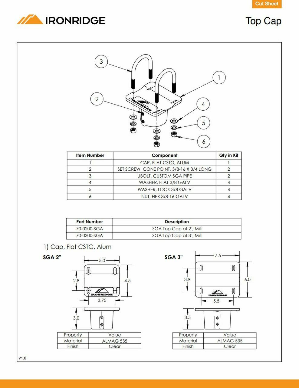 IronRidge SGA Heavy Duty Cast Aluminum Top Caps | 70-0200-SGA or 70-0300-SGA