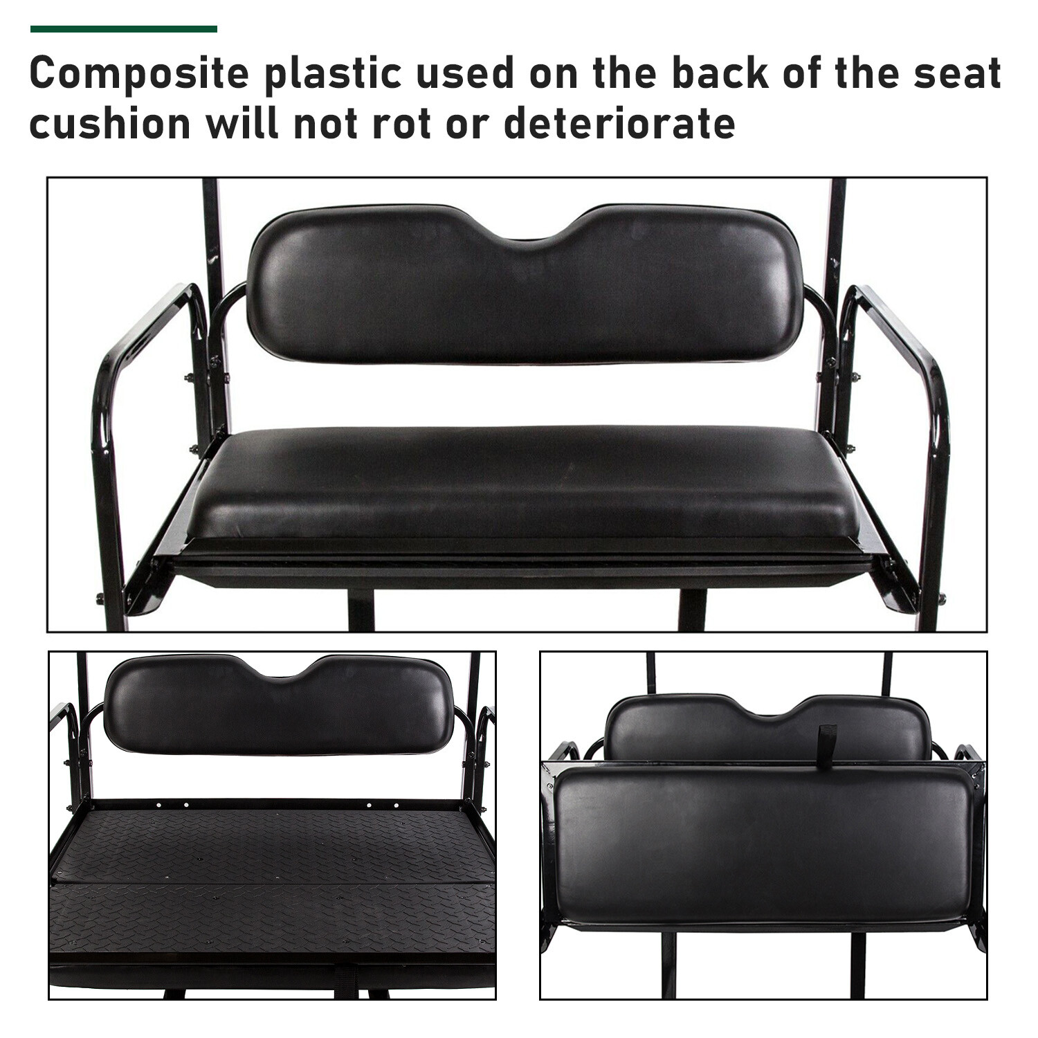 For 1995-UP EZGO TXT Golf Cart Flip Rear Seat Kit W/Roof Support Safety Grab Bar