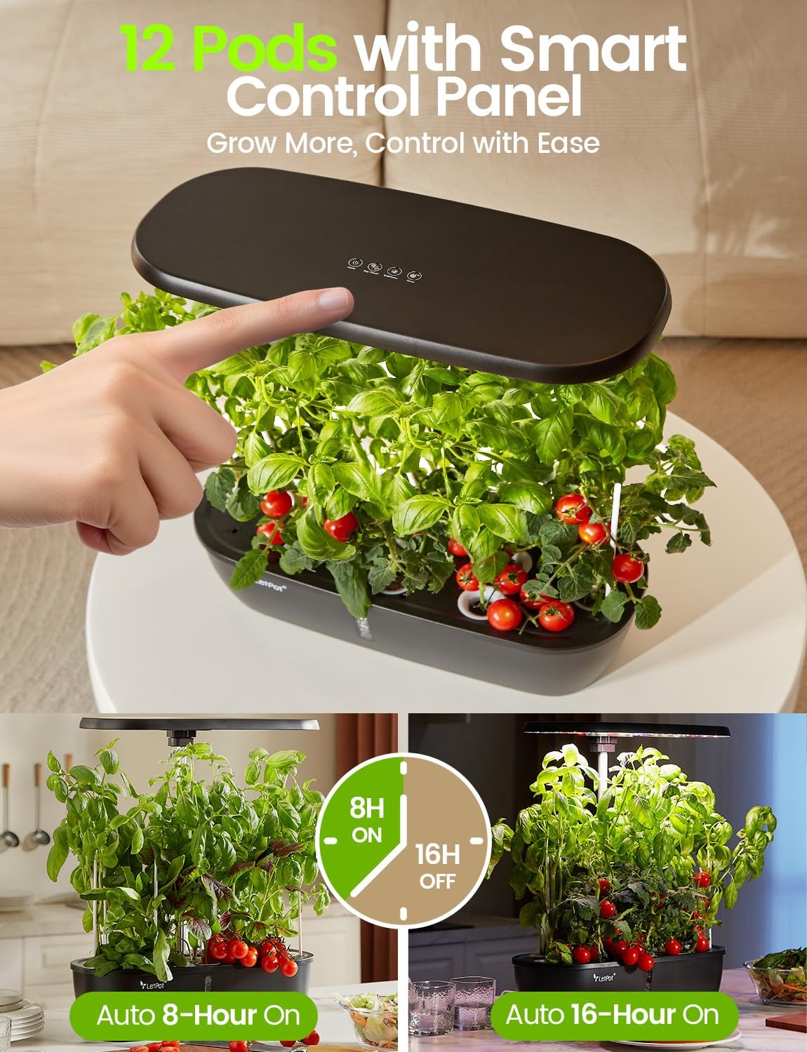 LETPOT Hydroponics Growing System, 12 Pods Indoor Herb Garden 12 Pods, Gray