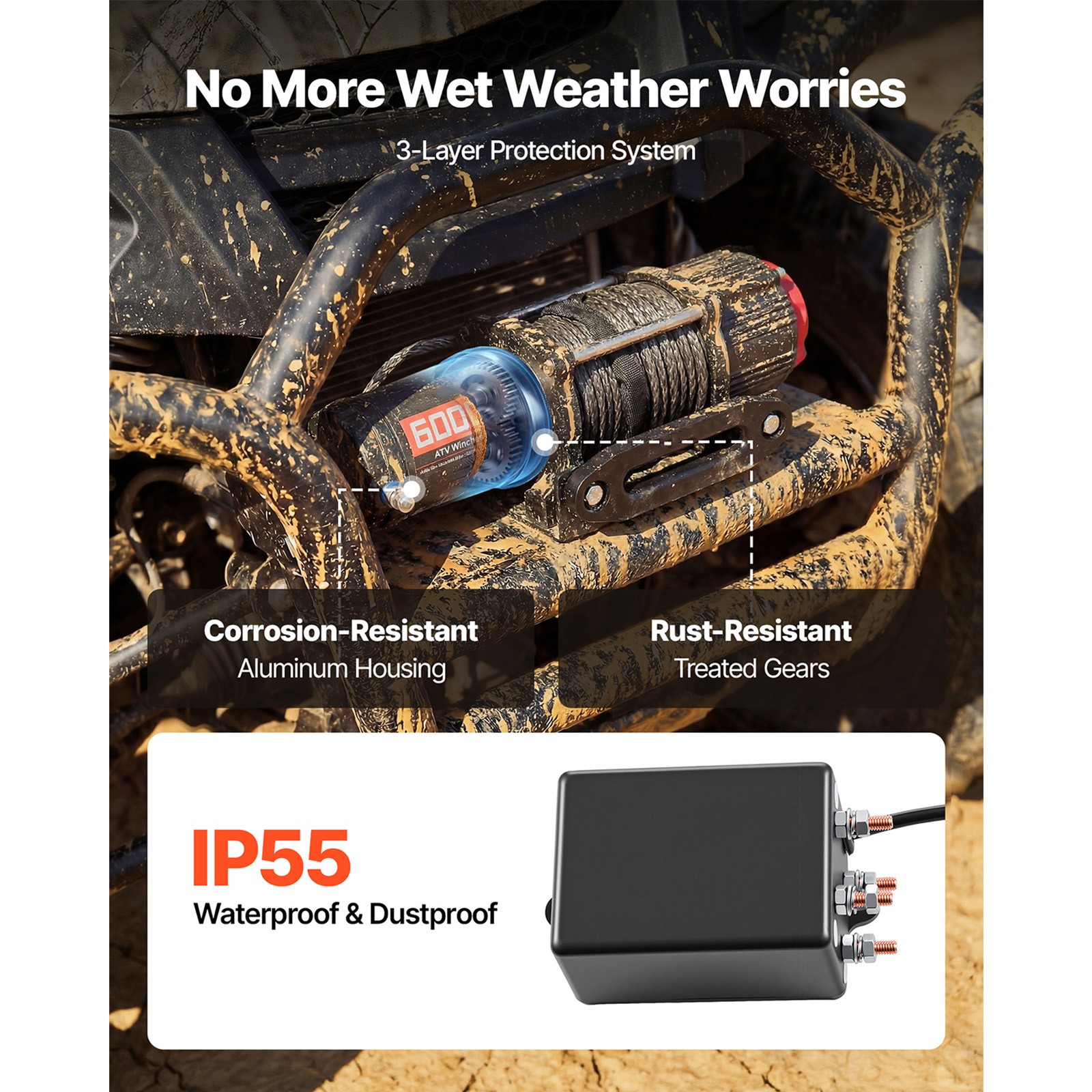 Uimoso 6000 lbs Electric Winch 12V with Synthetic Rope & Wireless Remote Control