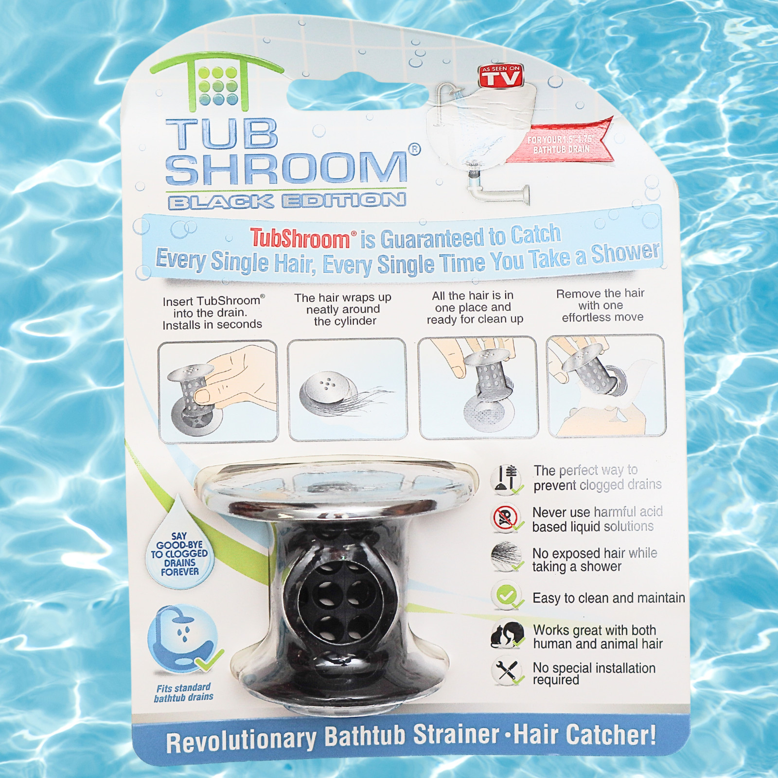 Tub Shroom Black Edition Revolutionary Hair Catcher for Bathtub Drains