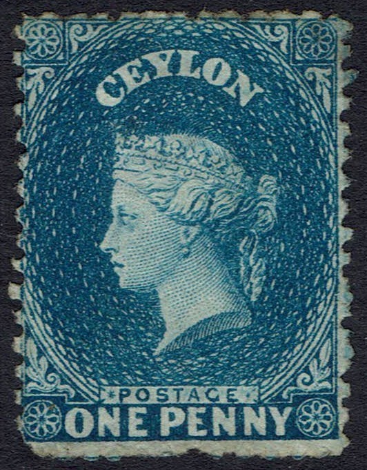CEYLON 1867 QV 1D WMK CROWN CC SG TYPE W6 UNUSED - NO GUM AS ISSUED