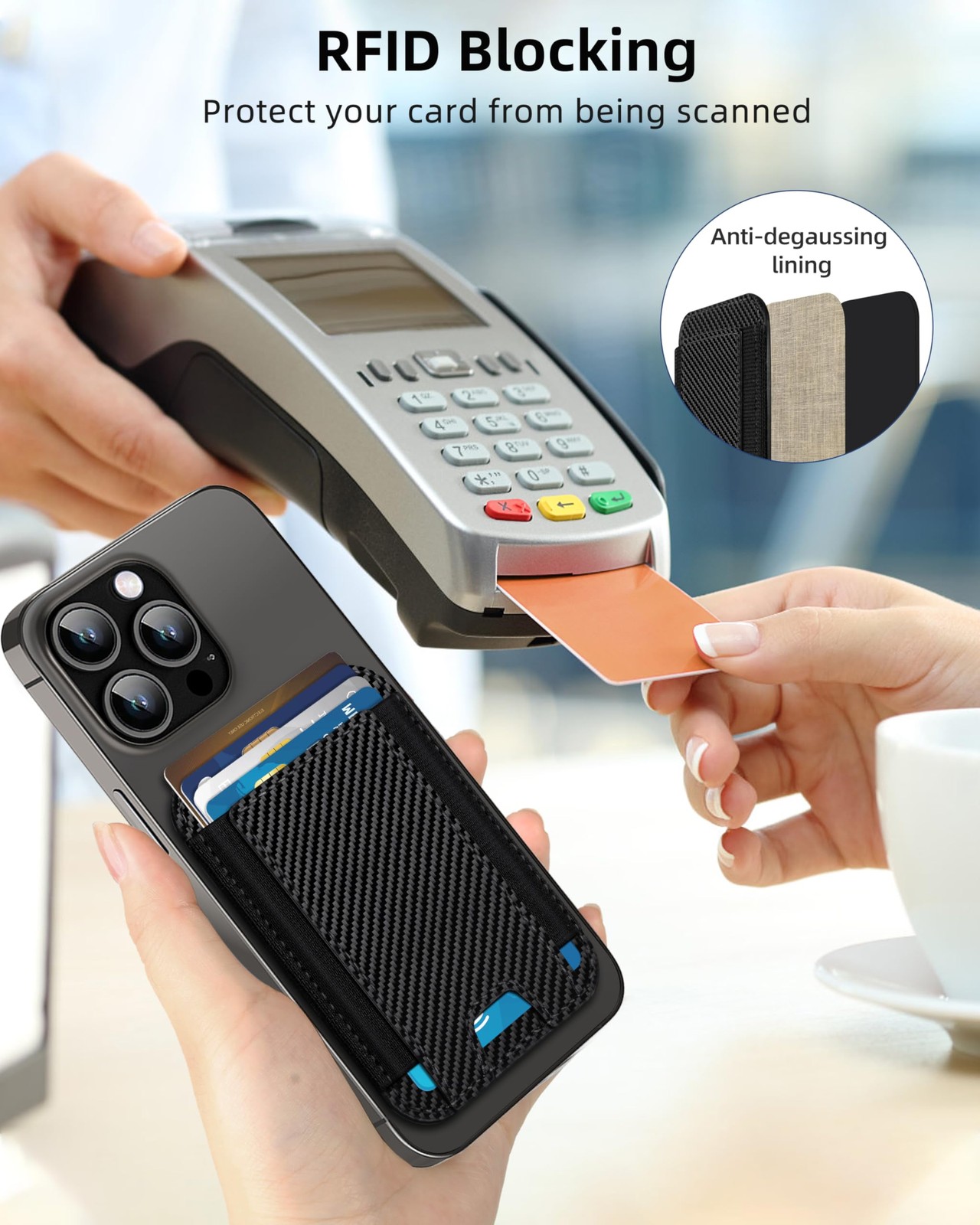 HiWe for MagSafe Wallet, Strongest Magnetic Carbon Fiber Wallet - Black Band