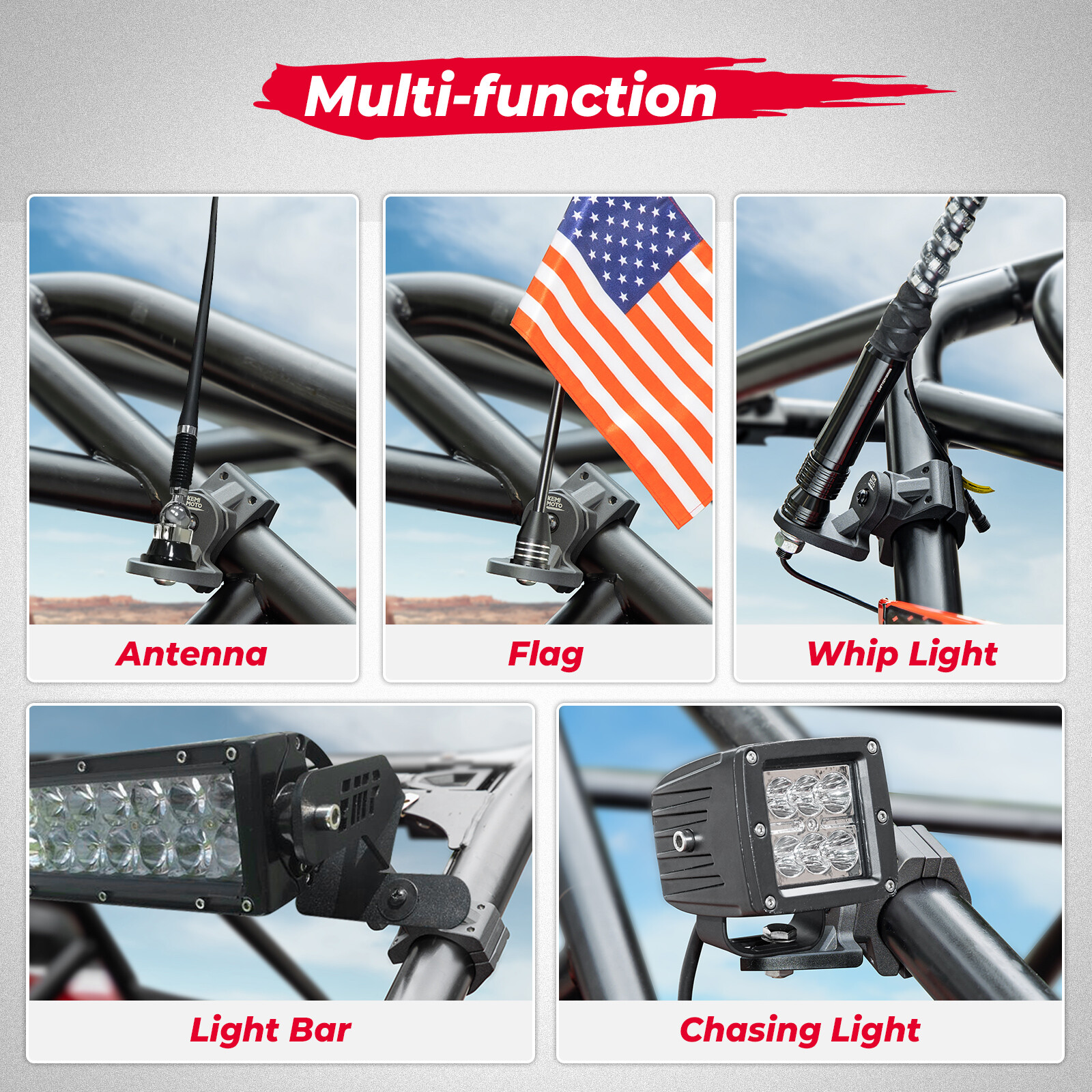 KEMIMOTO UTV Flag Mount Bracket Holder Fits 1.75" to 2" Rollbar Cage for X3 RZR