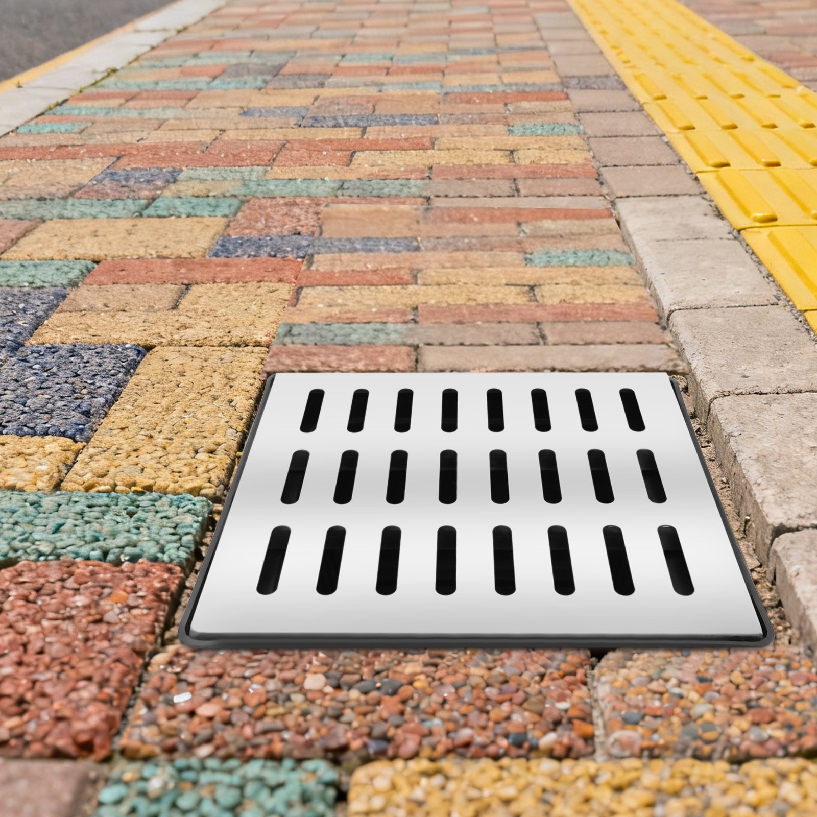 16 in. Square Catch Basin Kit with Silver Grate French Drain Basin for Drainage