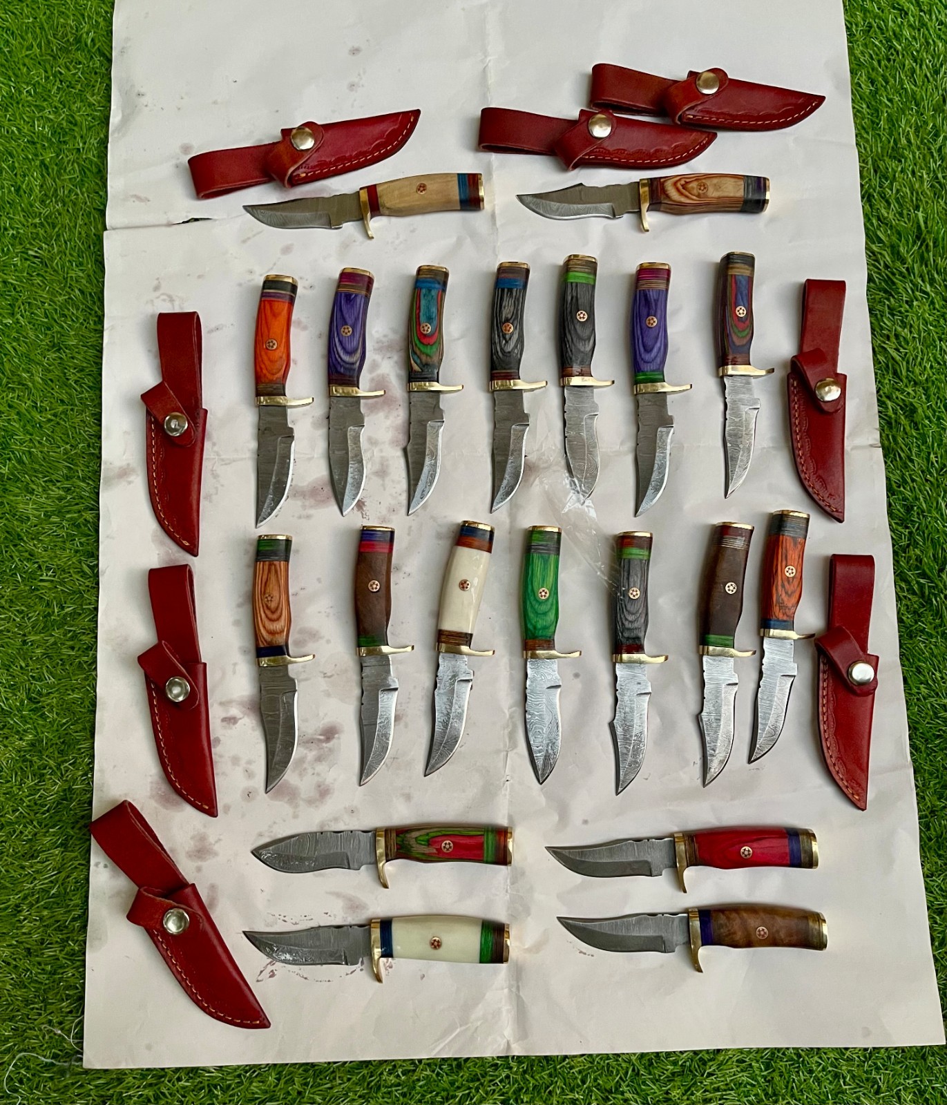 WHOLESALE LOT OF 20 CUSTOM HANDMADE DAMASCUS STEEL SKINNER KNIVES WITH SHEATH