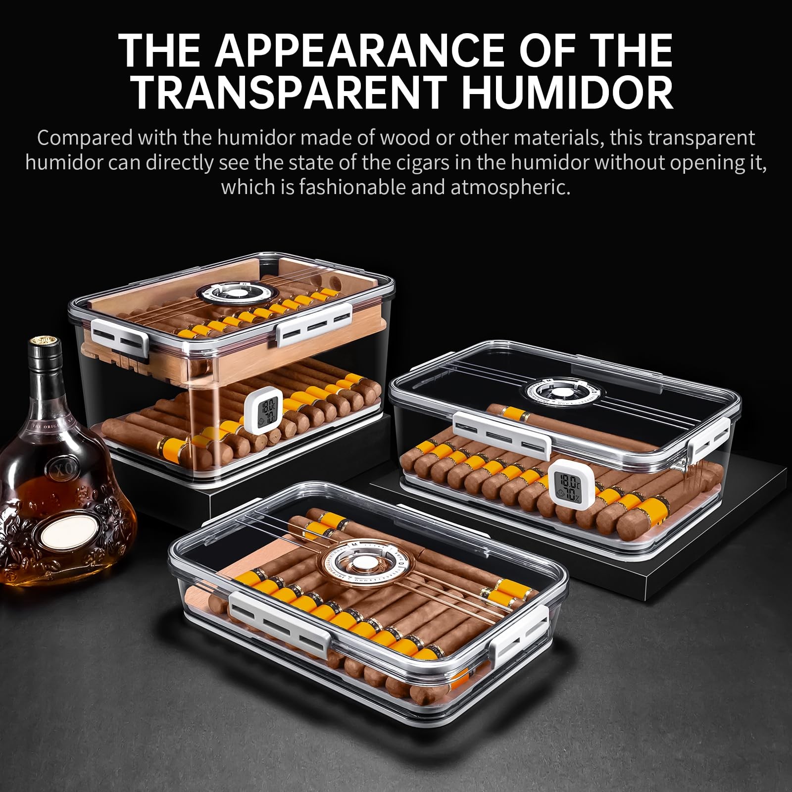 Cigar Humidor Clear Acrylic Spanish Cedar S (Holds 20-30 Cigars)