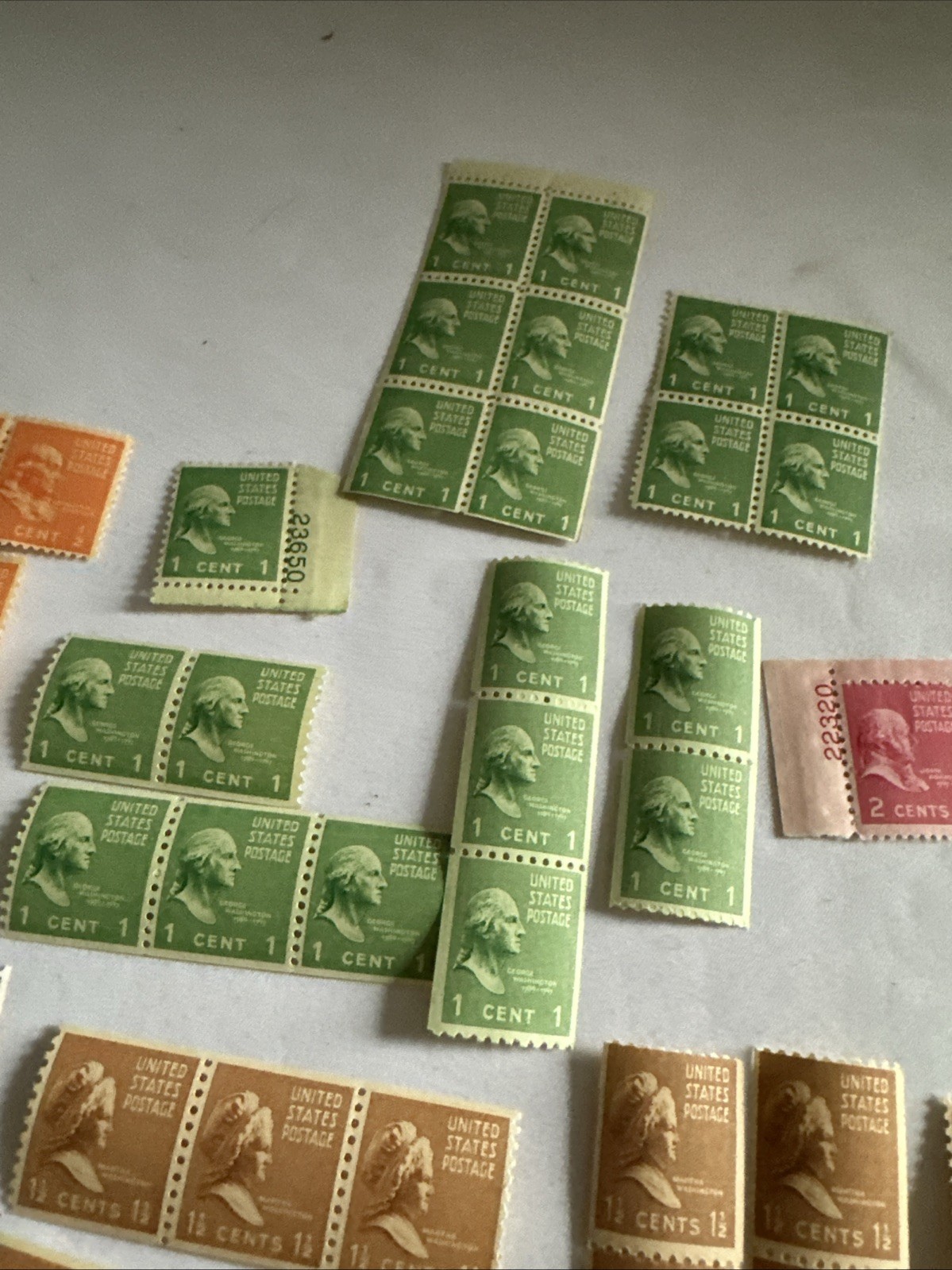 Lot Of US Stamps 1/2 Cent To 50 Cents Block Plate Unused