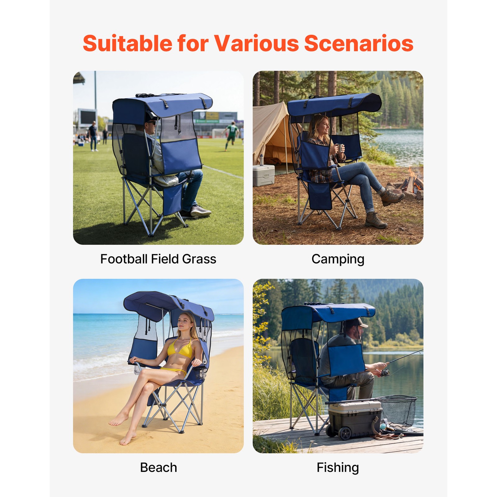 Uimoso Folding Camping Chair with Canopy, 330lbs Capacity, 2 Cup for Outdoors