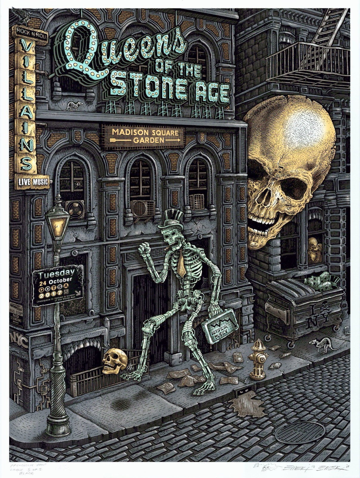 UNIQUE/MINT & SIGNED EMEK QOTSA MSG NYC Progressive Proof SET