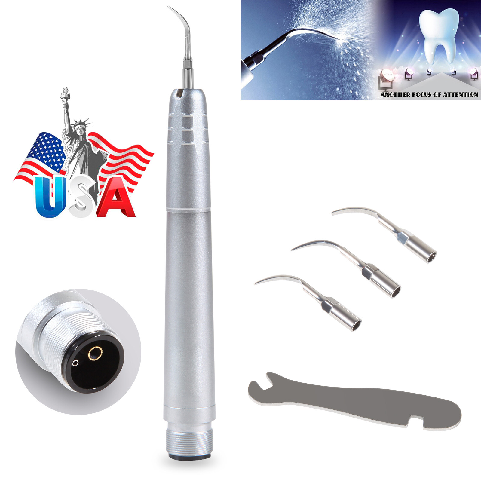 Dental Piezo Ultrasonic Air Scaler Handpiece Hygienist 2/4 Holes With 3 Tips