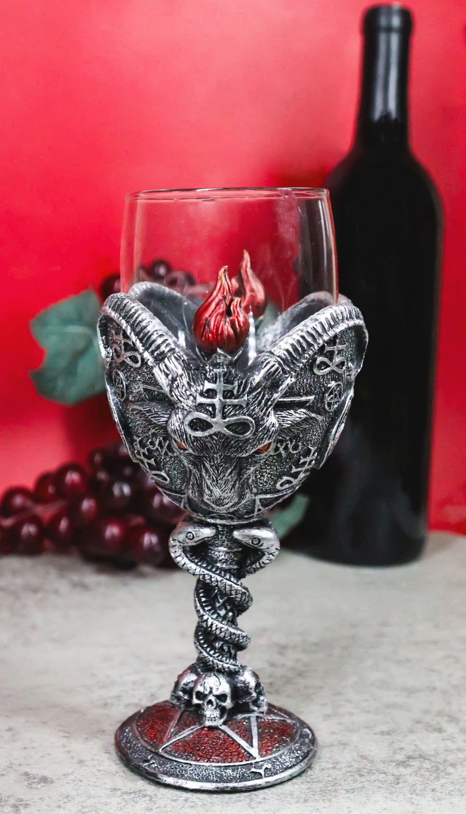 Occultic Sabbatic Goat Baphomet With Pentagram Wine Glass Goblet Chalice