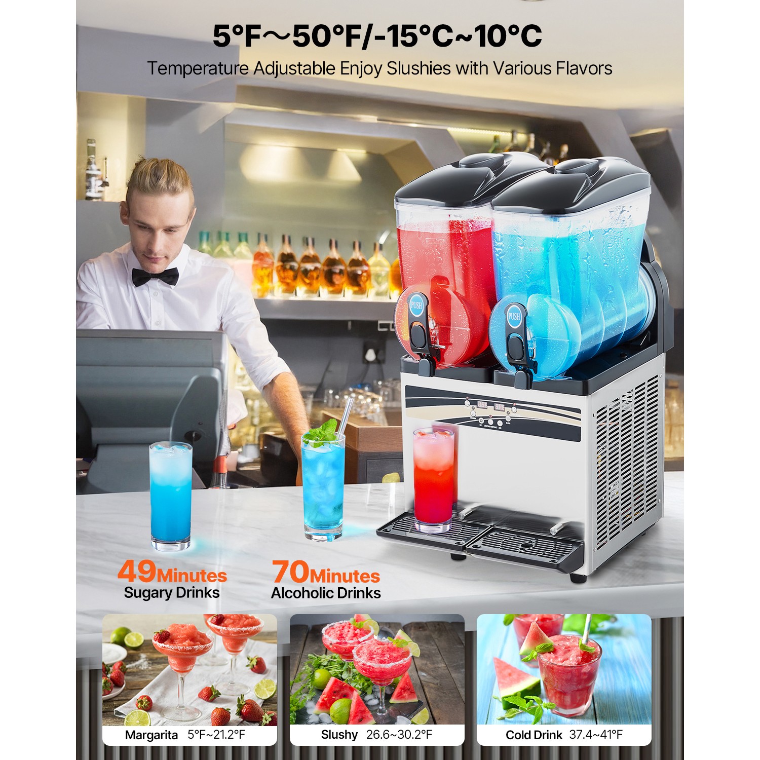 Commercial Slushy Machine 15Lx2 Tank Margarita Smoothie Cold Frozen Drink Maker