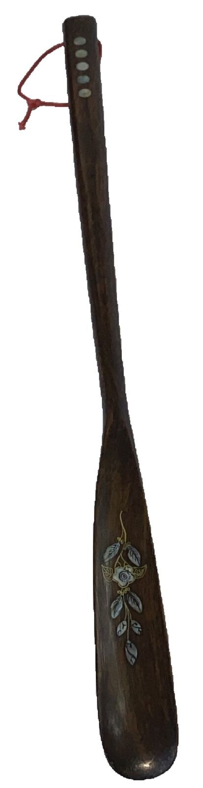 Vintage Wooden Shoehorn, Mother of Pearl inlaid Rich Classic Look