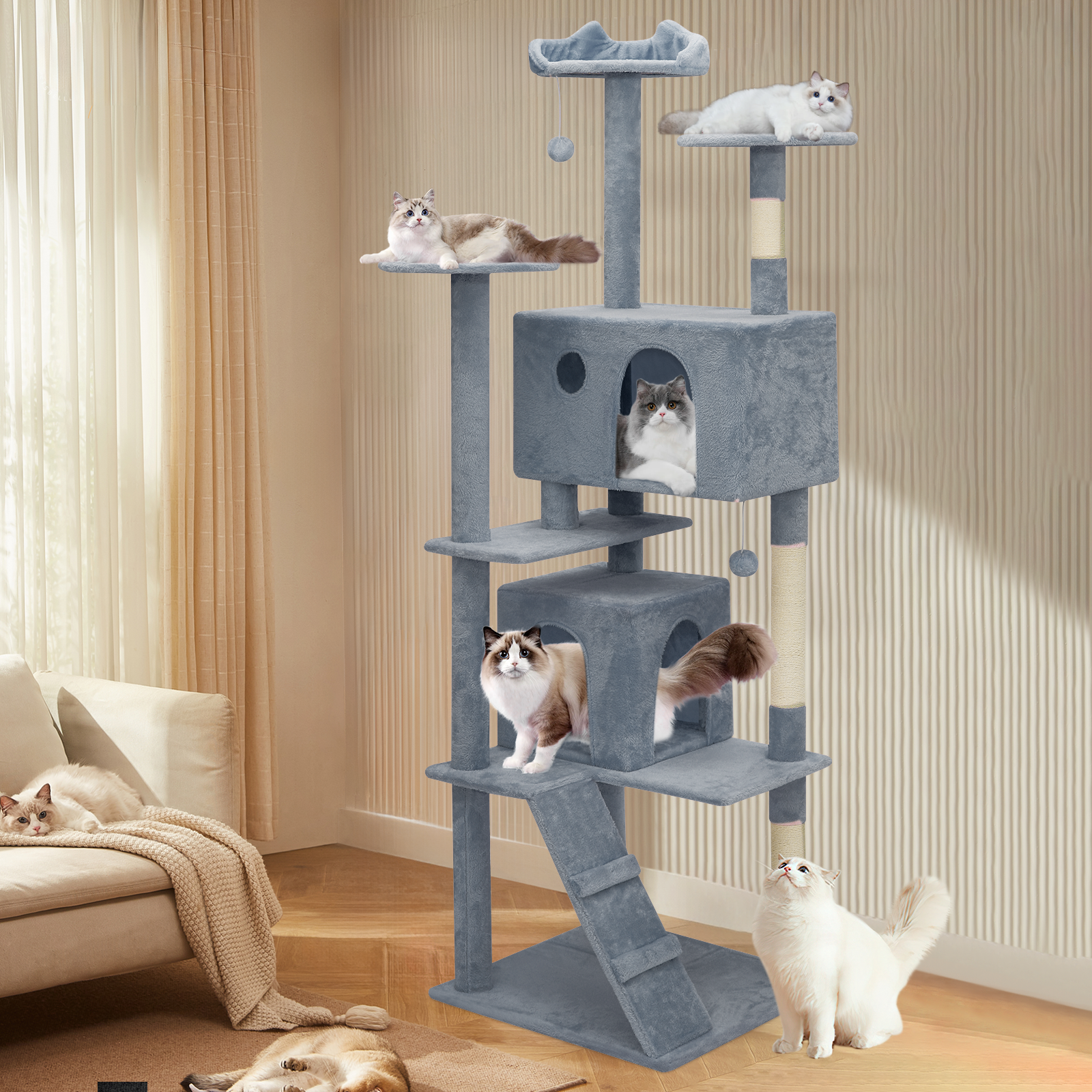77"Cat Tree Cat Tower Large Kitten Playing House Condo Scratching Post for Rest