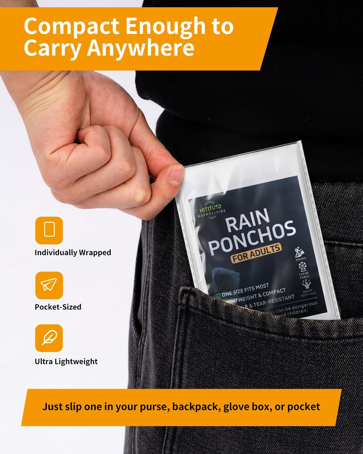 Disposable Rain Ponchos - Extra Long Waterproof Poncho with Hood for Adults, ...