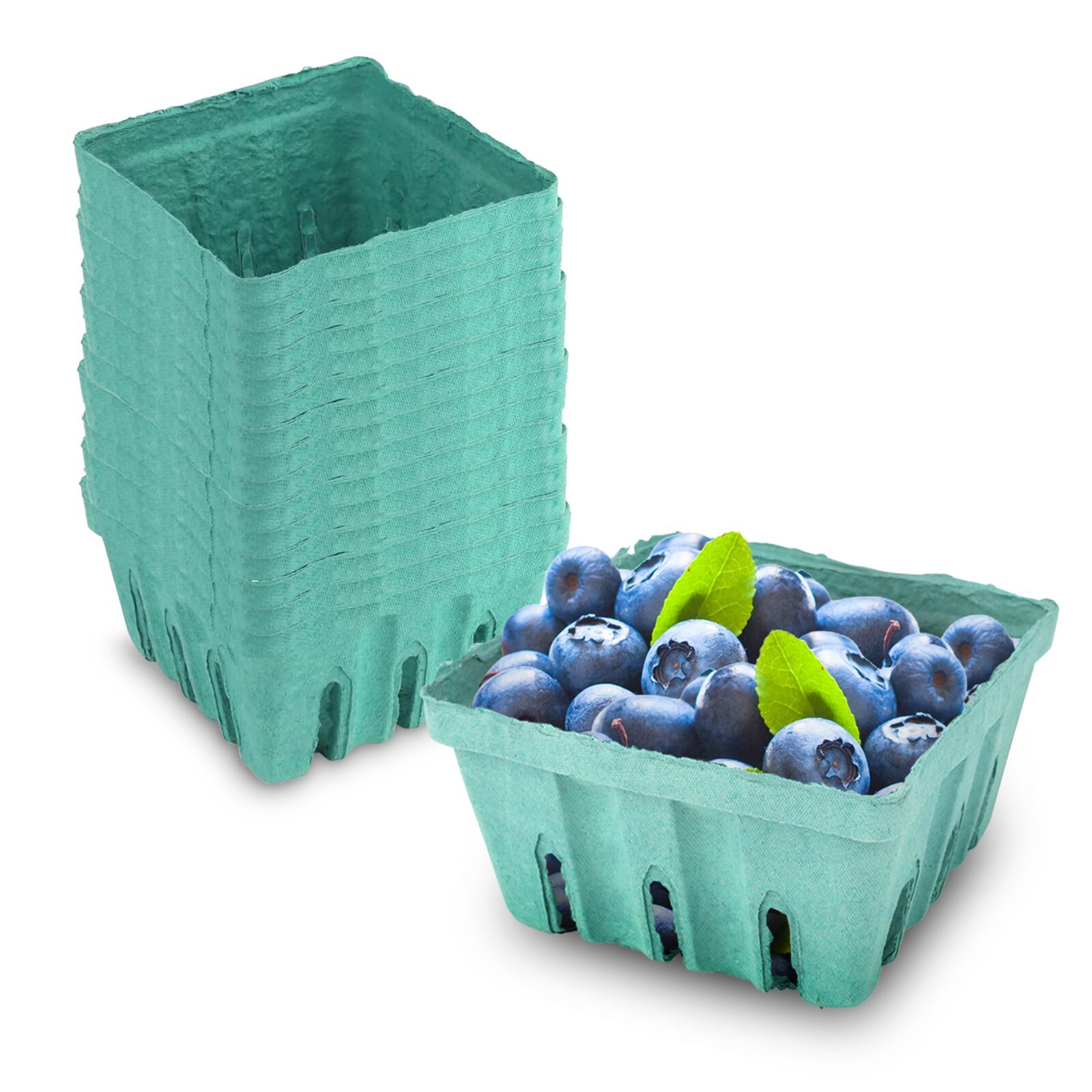MT Products Green Vented Produce Berry Basket 1 Pint Pulp Fiber - Pack of 15