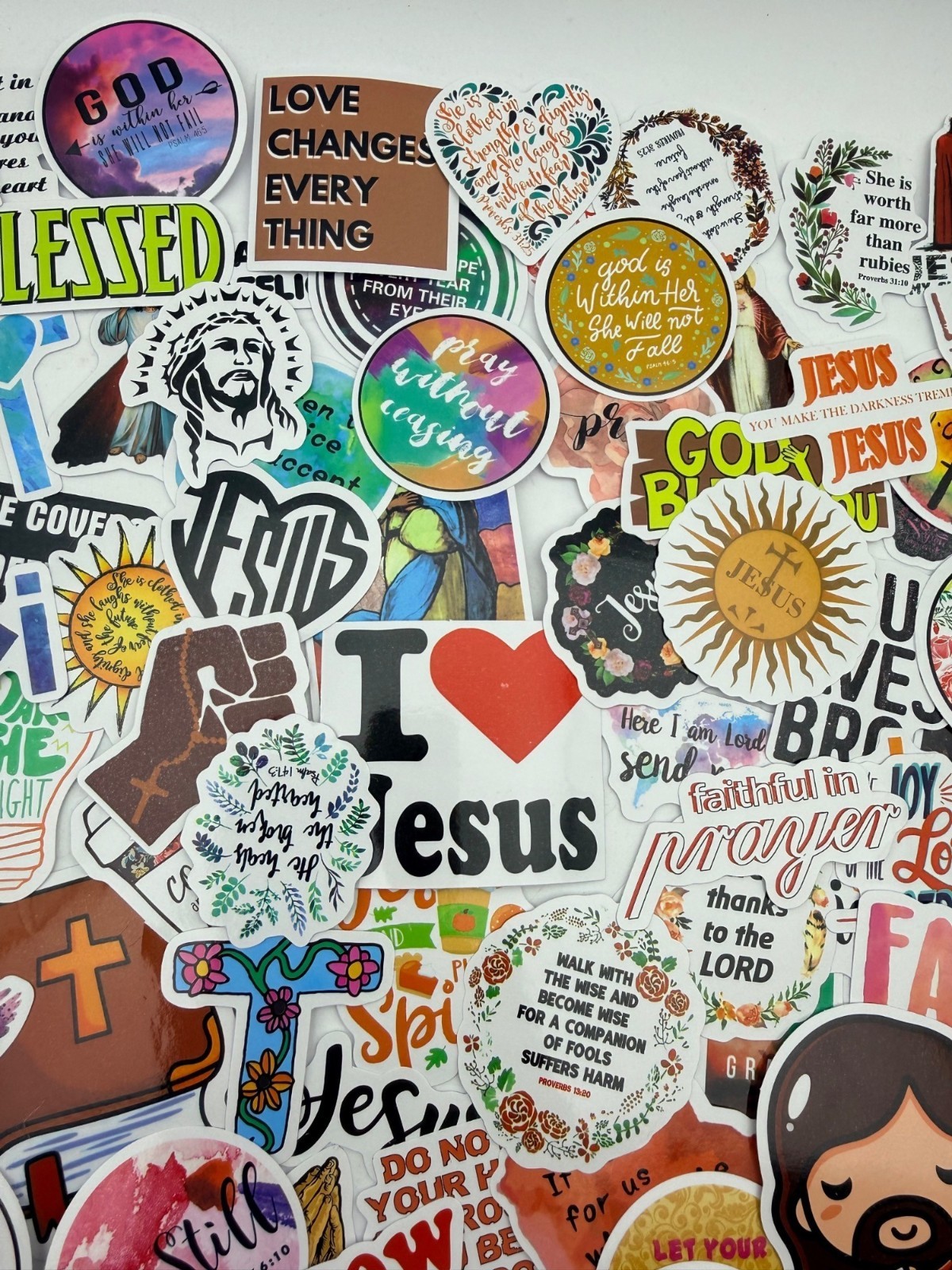 20 Stickers Christian Faith God Jesus Motivational Designs Journals Laptops Gift