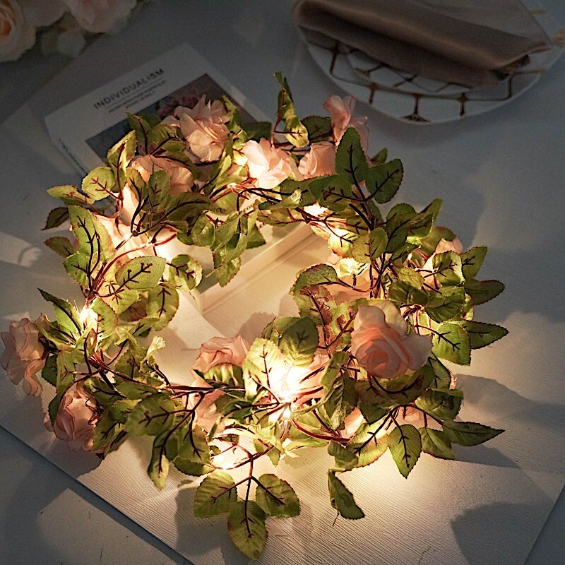 Blush 7 ft LED Roses Leaves Garland Battery Operated Fairy Lights Party Supplies