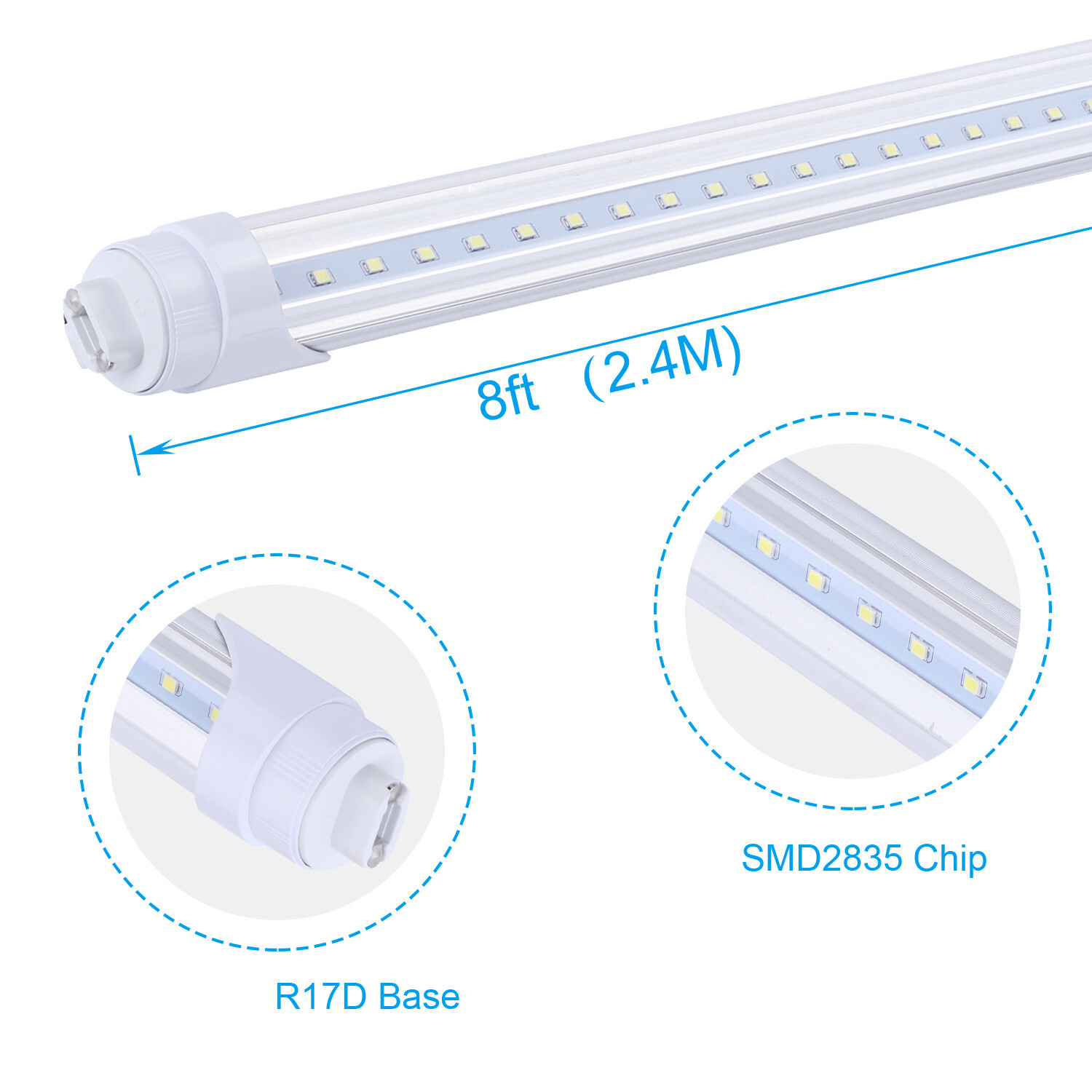 T8 8FT R17D HO Led Tube Light 8' Led Bulbs 65W 45W 8Foot Led Shop Light 6000K