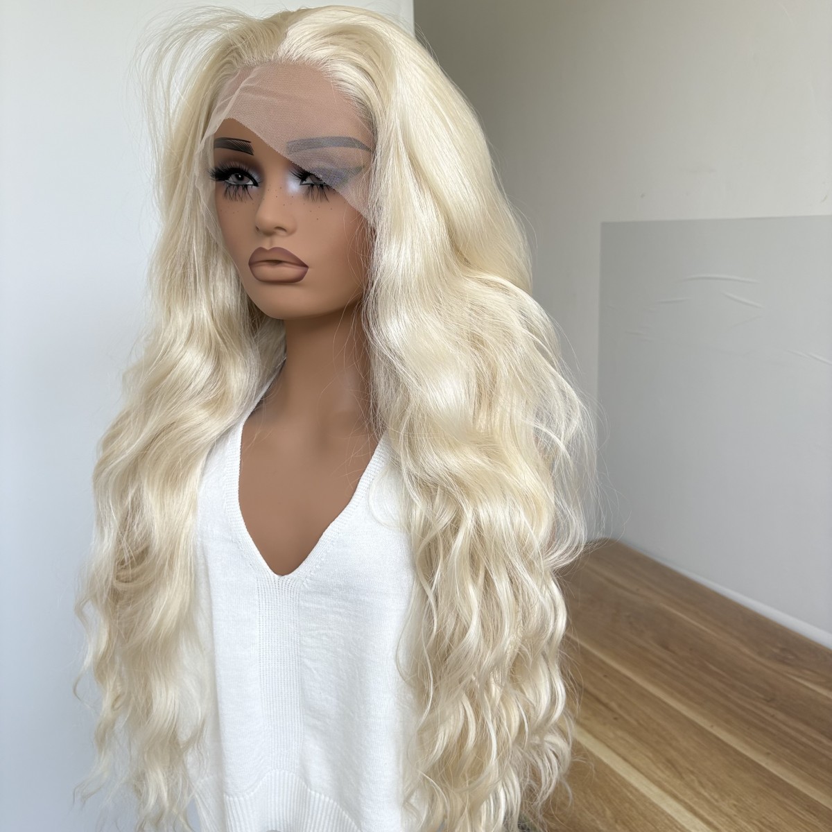 Platinum blonde Long Wavy HD Lace Front Wig Synthetic Hair Heat Resistant