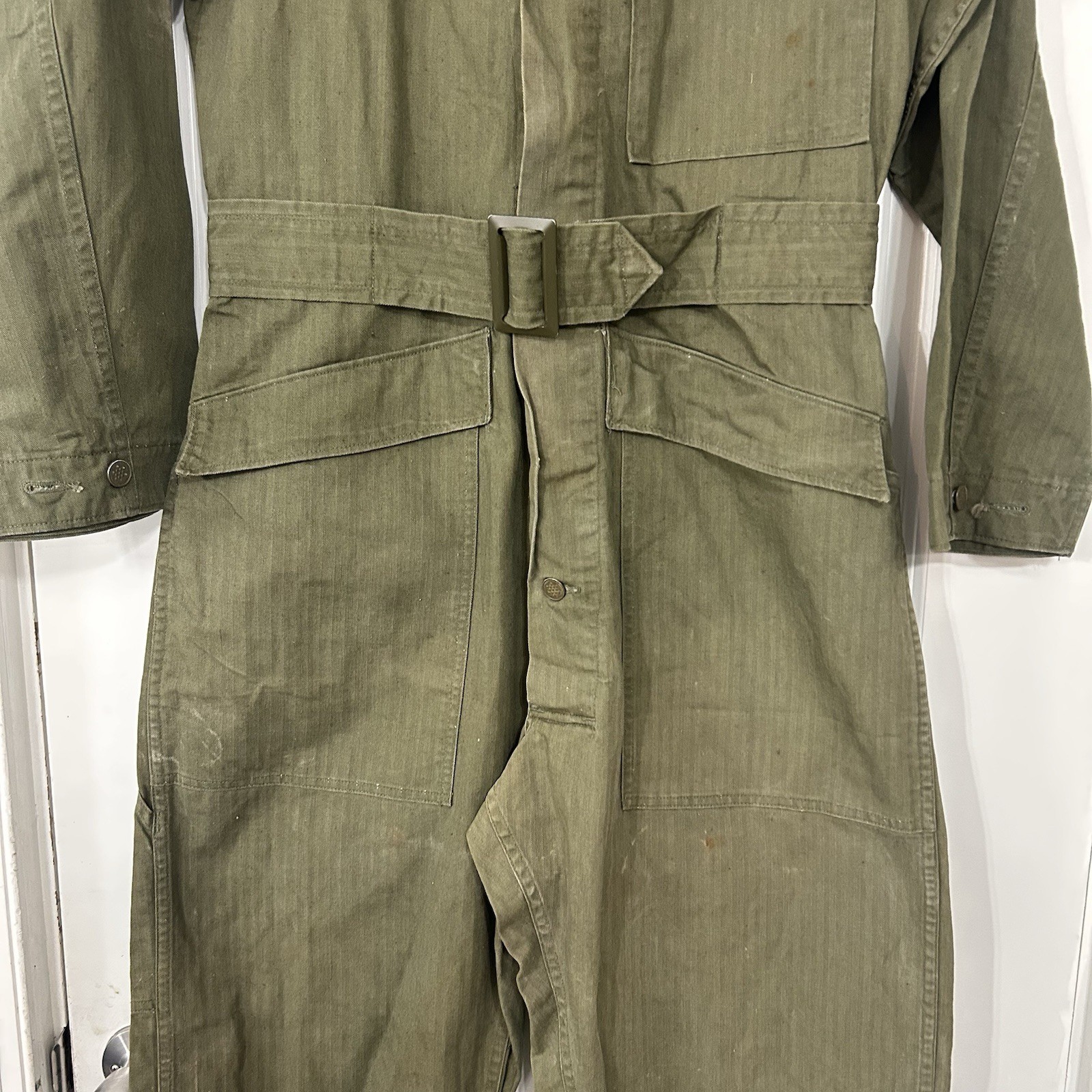 Vintage 1940s WW2 US Army HBT 13 Star Buttons Herringbone Coveralls Jumpsuit 34R