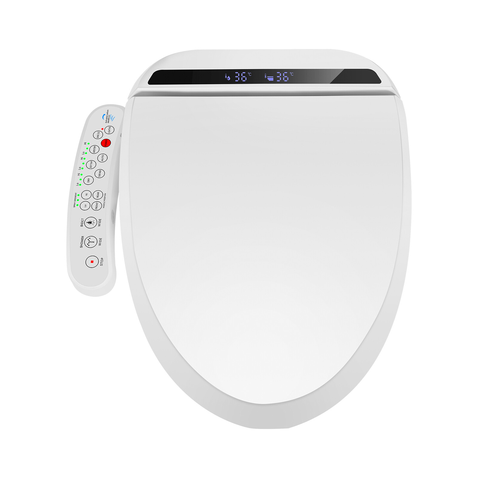 Smart Toilet Seat Electric Bidet Elongated Auto Deodorization Heated Nightlight