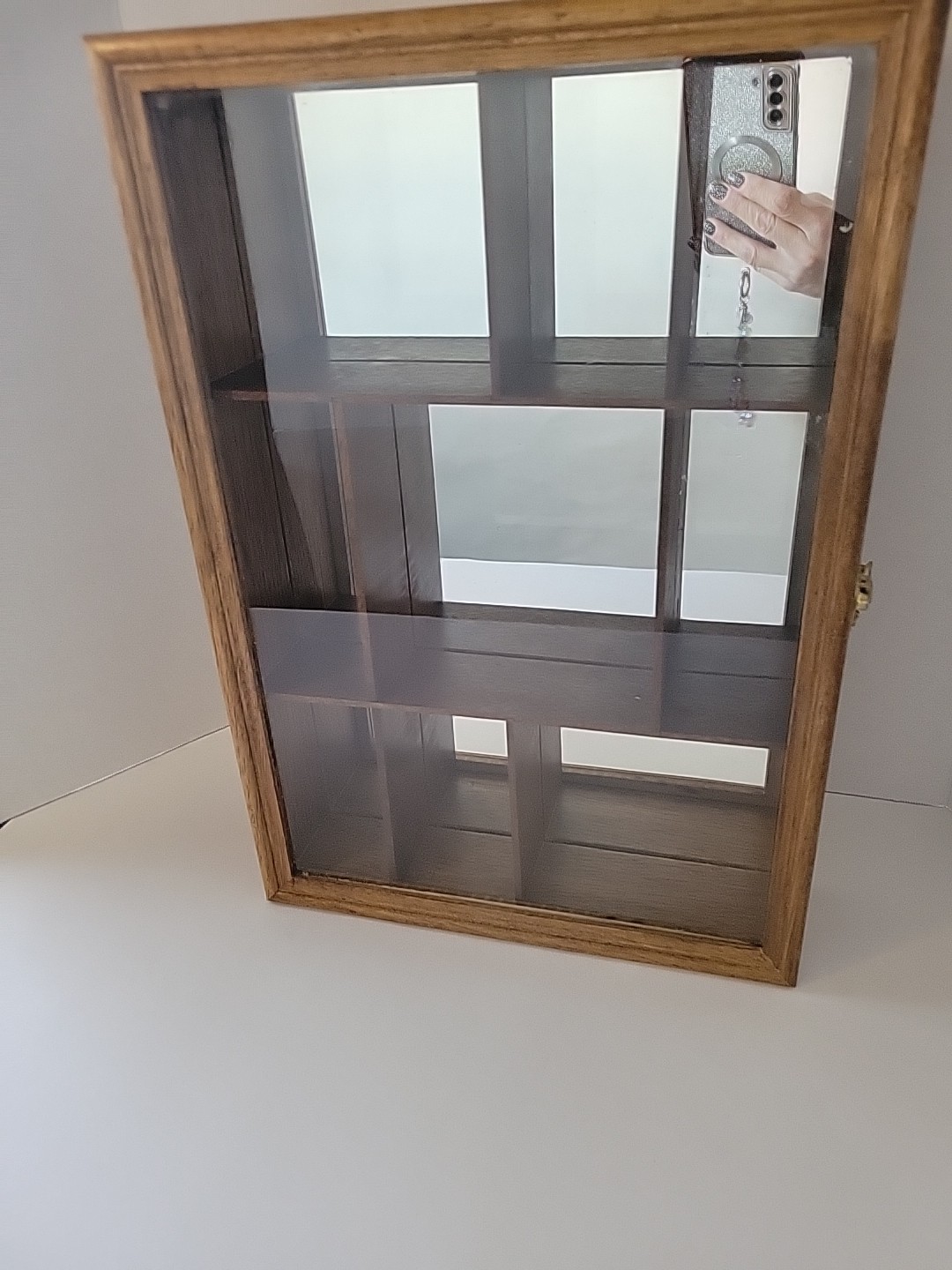 Vtg. Wood/Glass Mirrored Display Cabinet Case-Miniatures Collectibles-Hanging