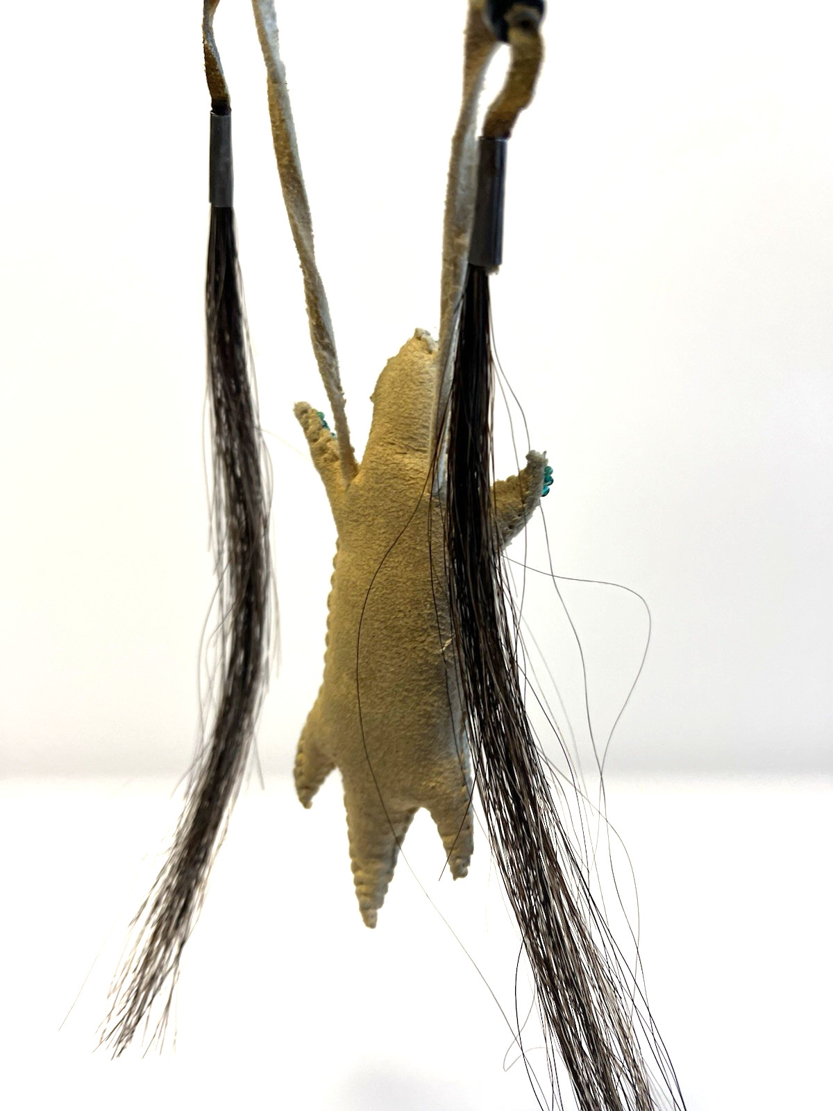 Native American Indian Rawhide Lizard Fetish & Horse Hair Tassels; Hand Sewn
