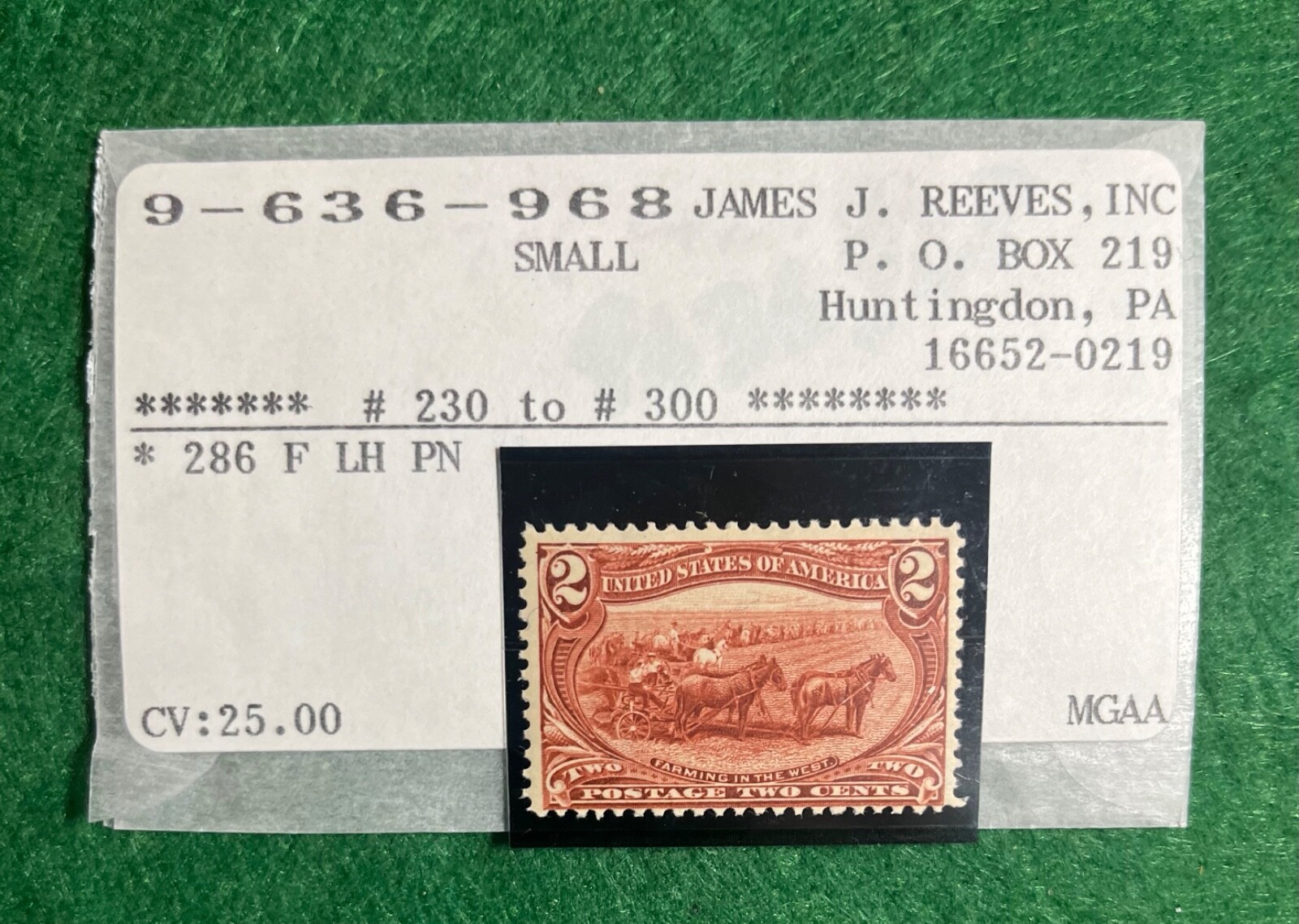 1898  2 cent copper red Farming In The West U.S. stamp #286 Fine condition.