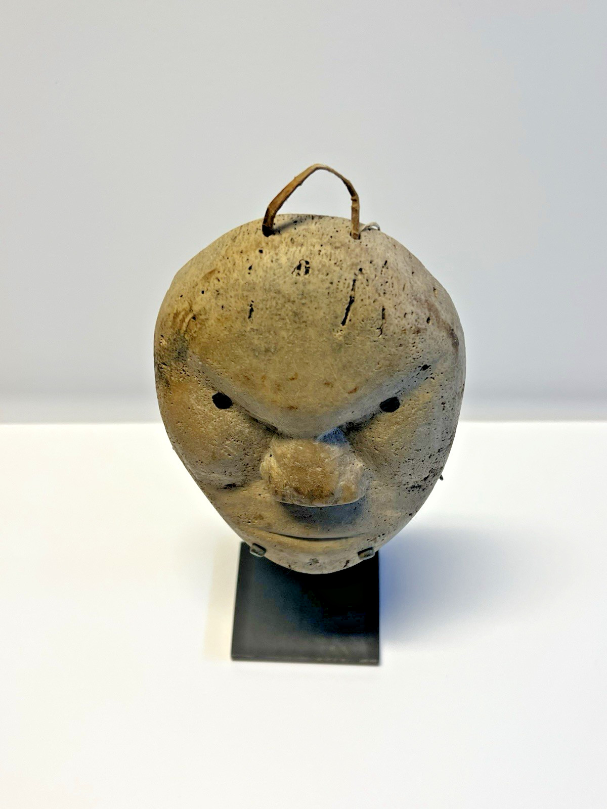 Antique Carved Inuit Eskimo Fetish Face Mask; With Stand