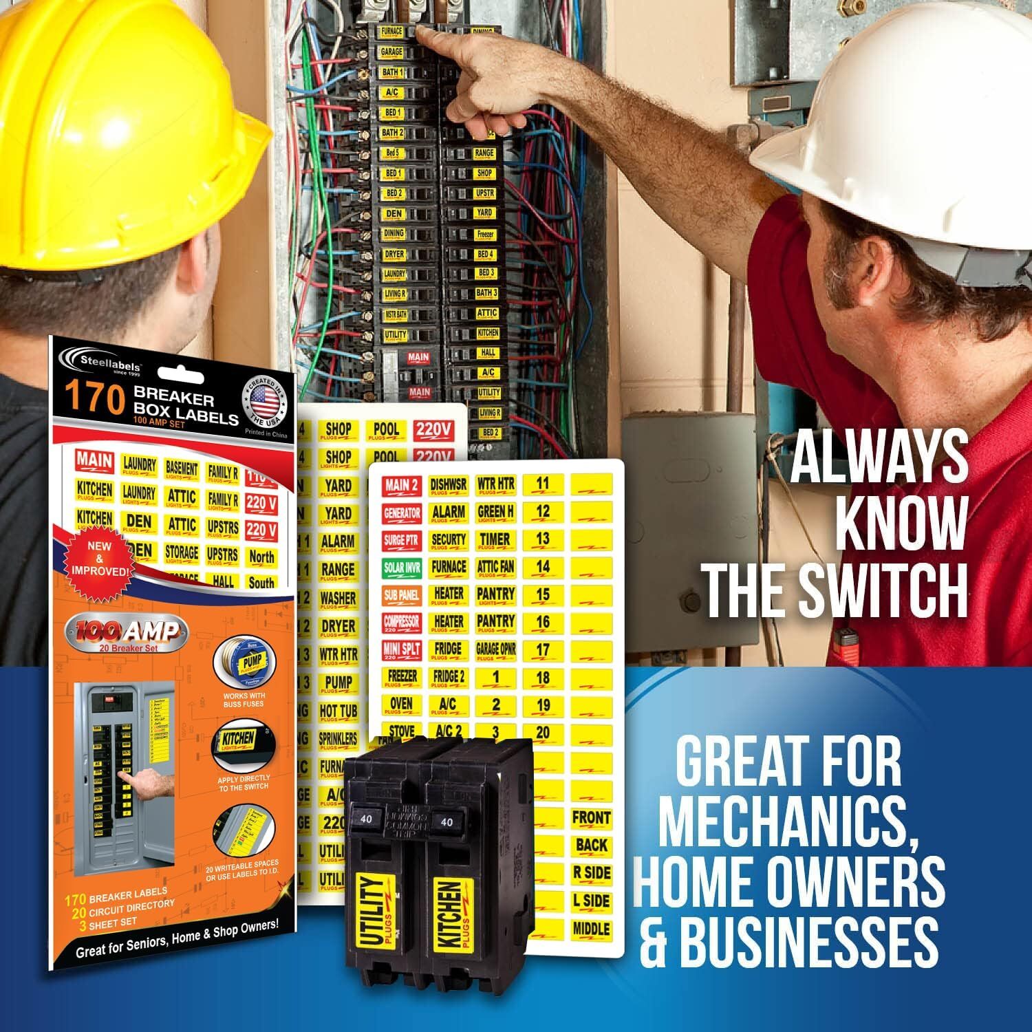 Vinyl Labels for Breaker Panel Boxes 170 Circuit Breaker Decals Choose Your Set