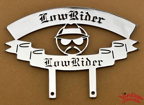 VINTAGE LOWIDER CUSTOM STEEL PLAQUE W/ LOWRIDER LETTER AND HEAD, SHOW PARTS.
