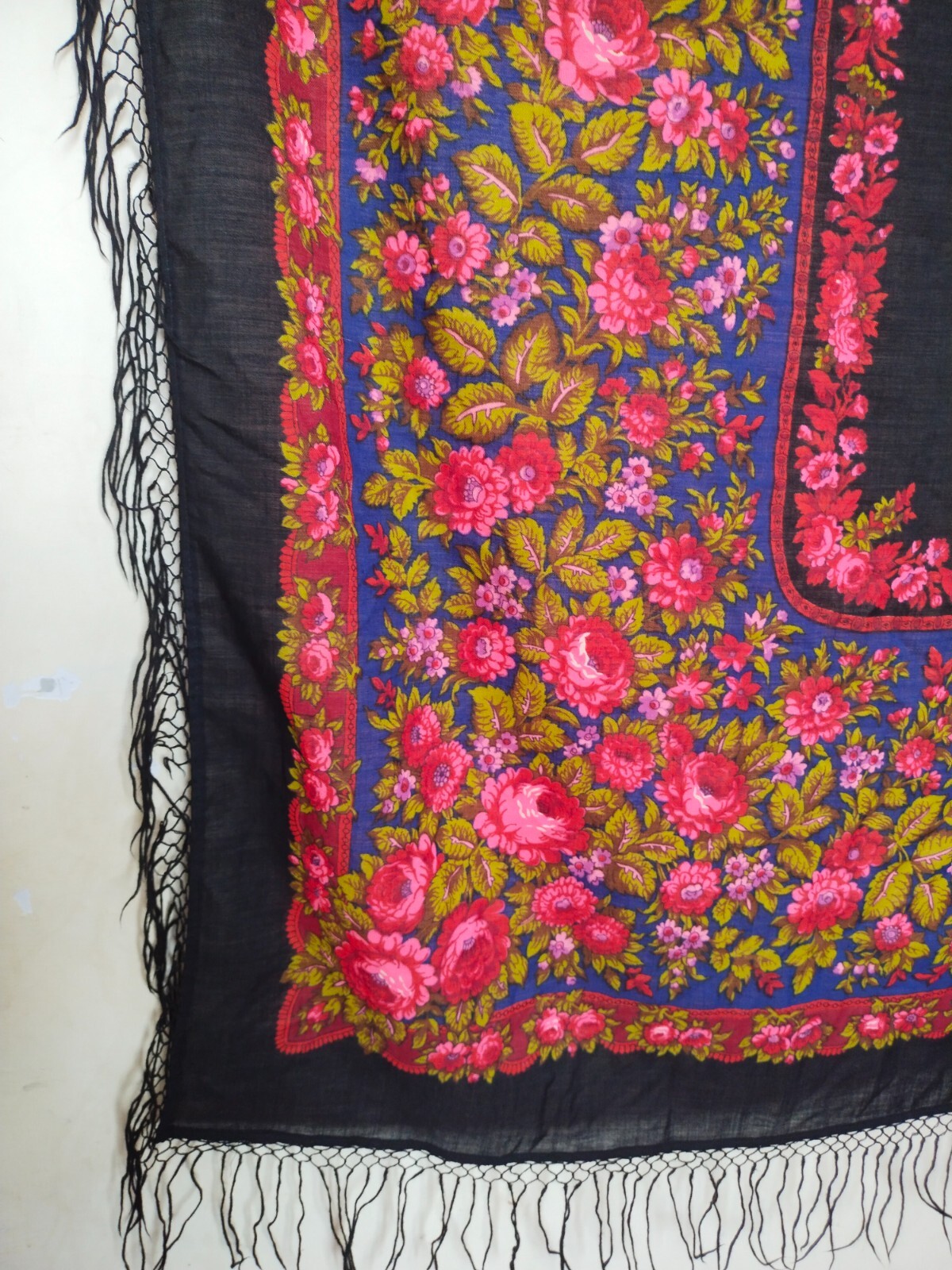 vintage gorgeous flowers printed piano fringes shawl scarf itm1236