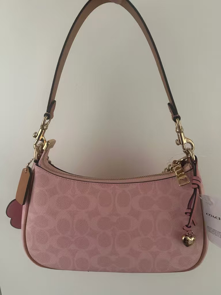 COACH CEA20 Teri Shoulder Bag Signature Canvas With Charms Gold/Powder Pink #JB