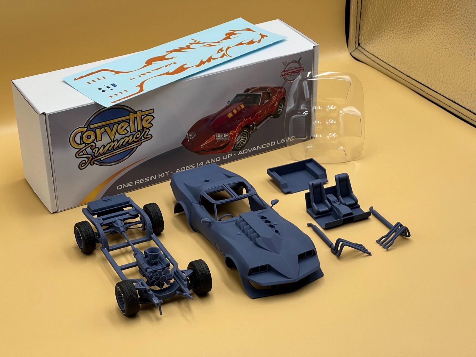 1:25 Corvette Summer Resin Model Kit With Decals, Rubber Tires and Clear Parts