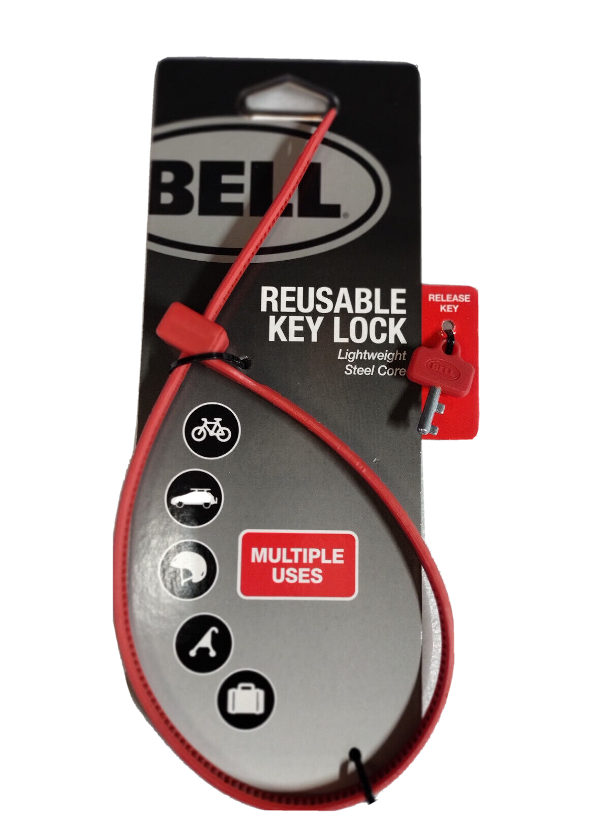 NEW Bell Reusable Lightweight Steel Core Zip Tie Key Lock w/ Key