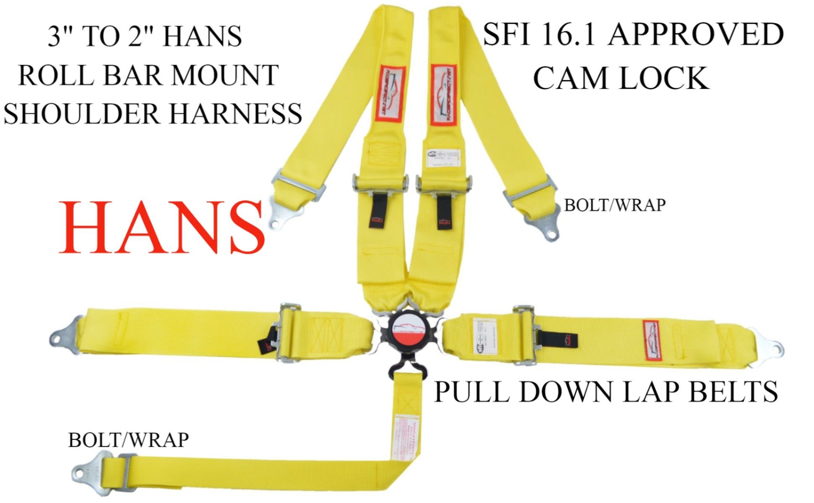 CAM LOCK RACING HARNESS FOR HEAD NECK RESTRAINT SYSTEMS 5 POINT SFI 16.1 YELLOW