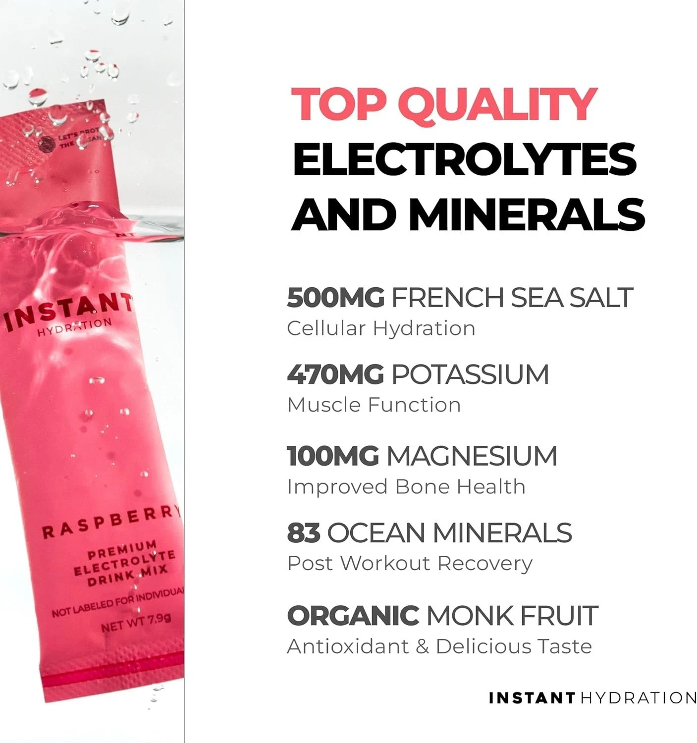 Instant Hydration Electrolytes Powder Packets - Raspberry Electrolyte Drink Mix