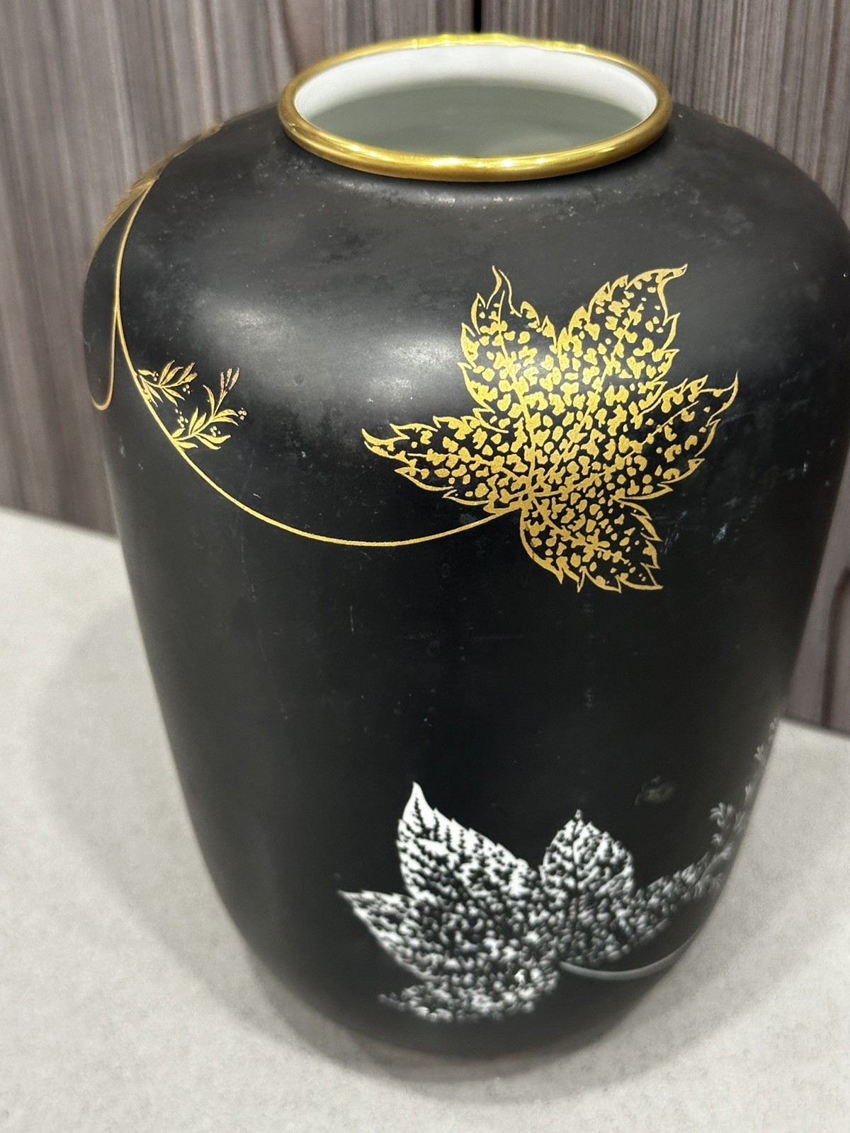 Rosenthal Studio Line Malvacea Porcelain Vase Black Gold Floral Germany 9”Modern