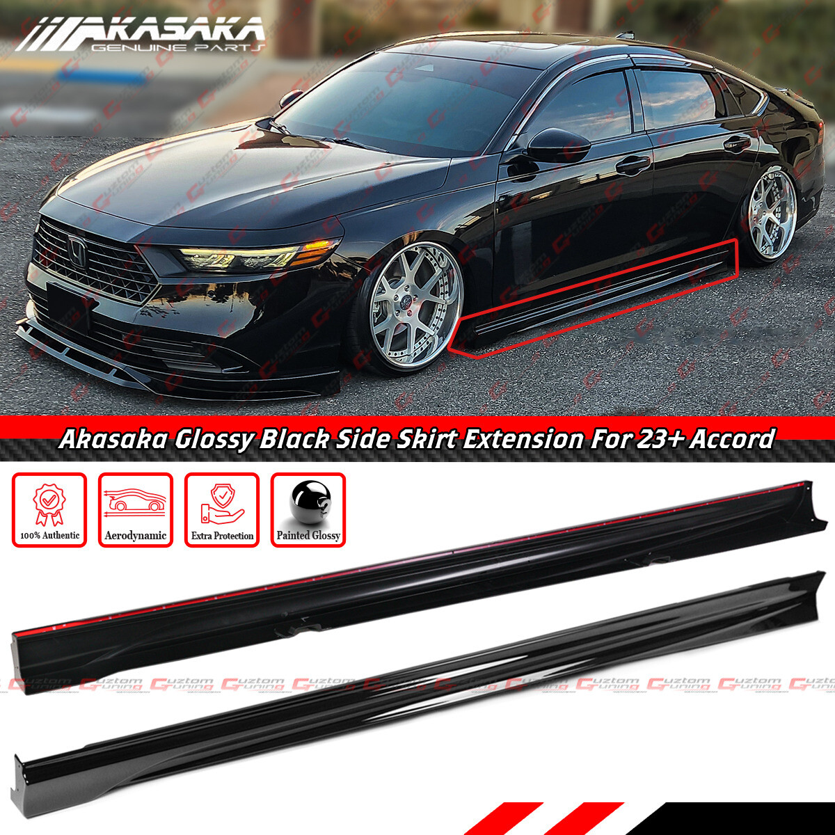 For 23-26 Honda Accord 11th Gen Akasaka Gloss Black Add On Side Skirt Extensions