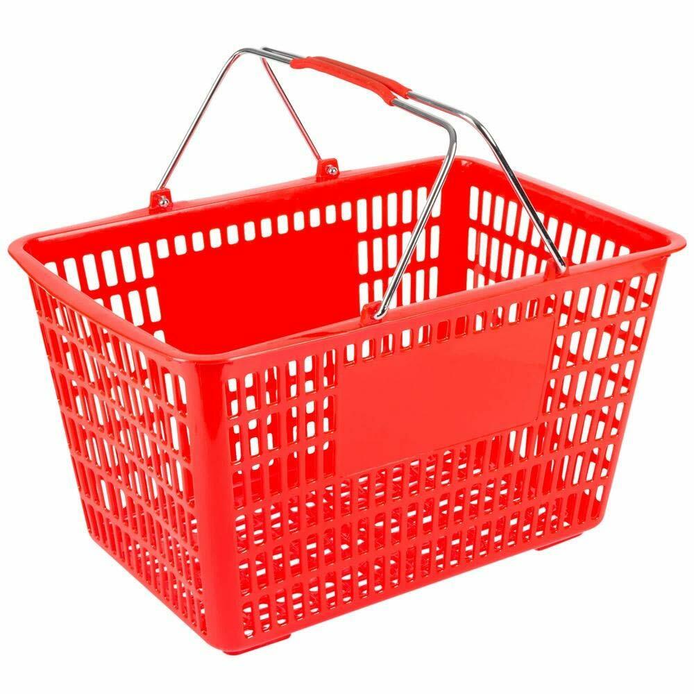 Red Plastic Shopping Basket with Strong Metal Handles- 1 Basket