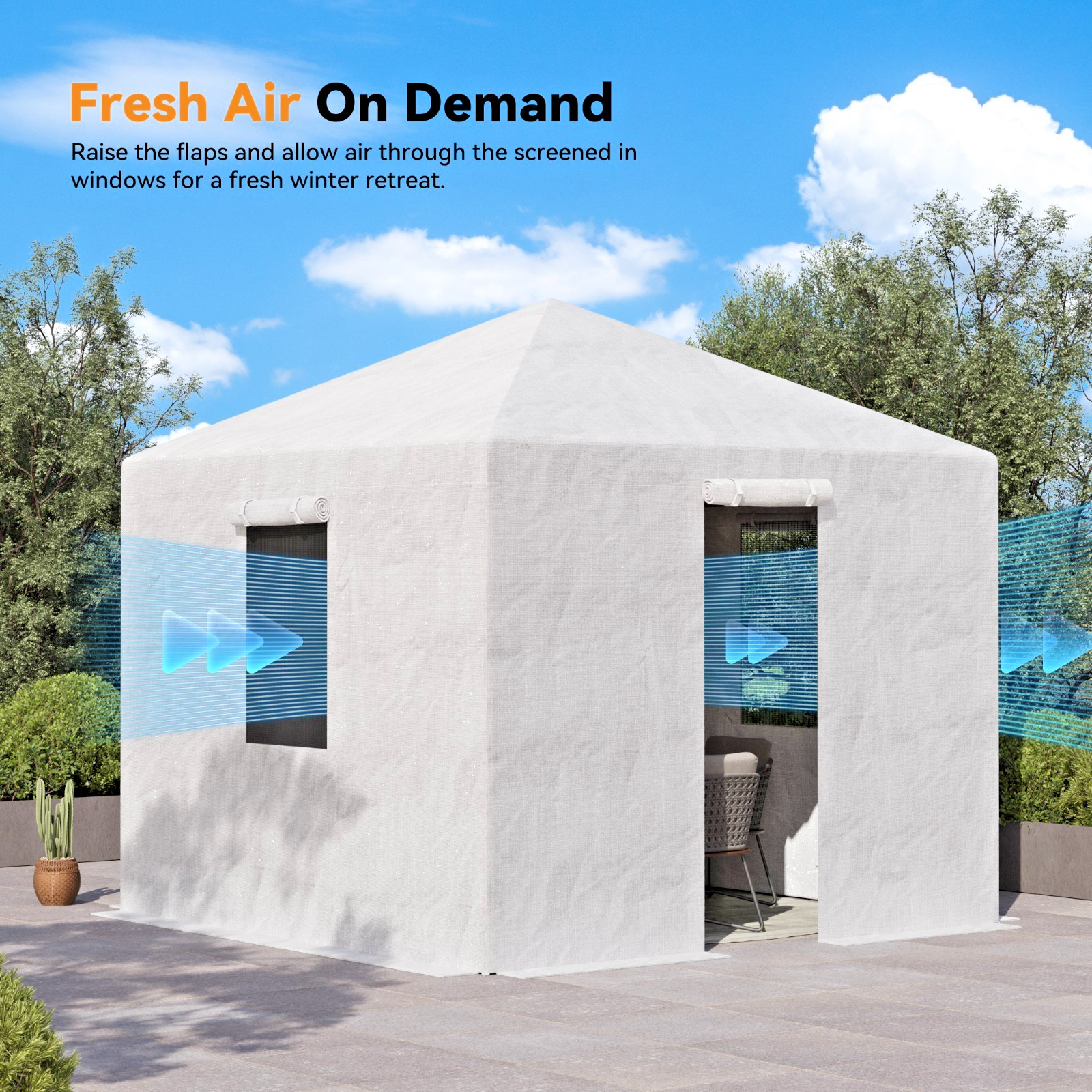 Universal Winter Gazebo Cover Waterproof w/Sidewalls and Mesh Windows (White)
