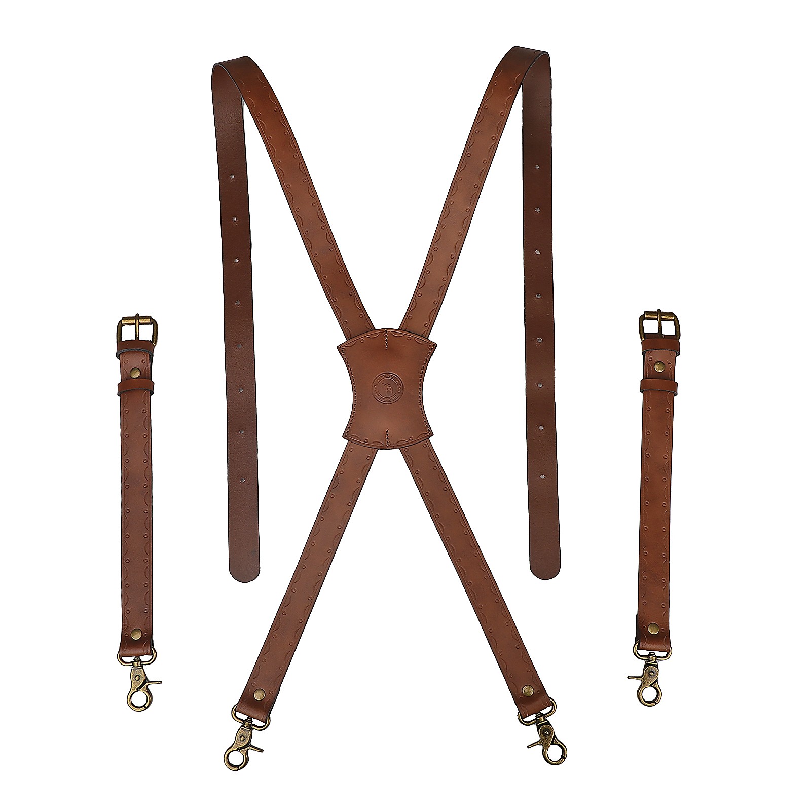 Tourbon Leather Men's Suspenders X Back Adjustable X-Shaped Hooks Pants Braces