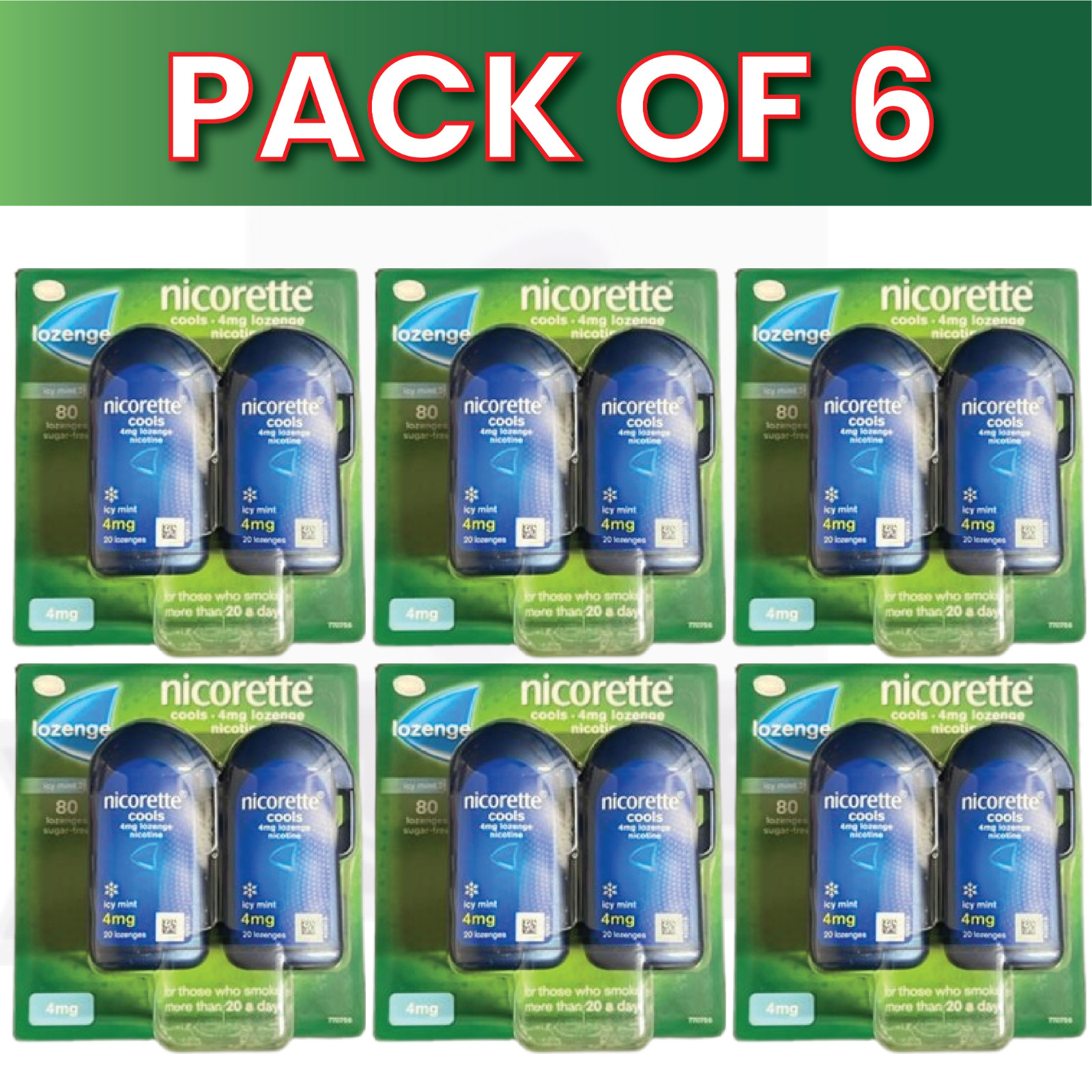 6 X Nicorette Cools 4mg Lozenge Icy Mint 2X40 Lozenges PACK OF 6