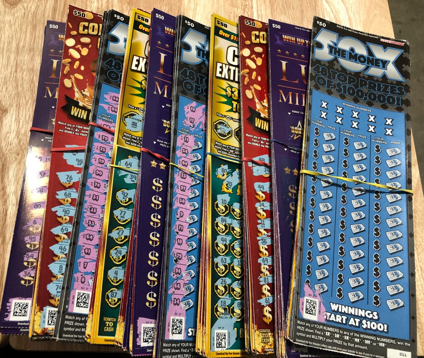 $6,000 Worth of Indiana NON-WINNING used $50 Lottery Scratch off Tickets 2025