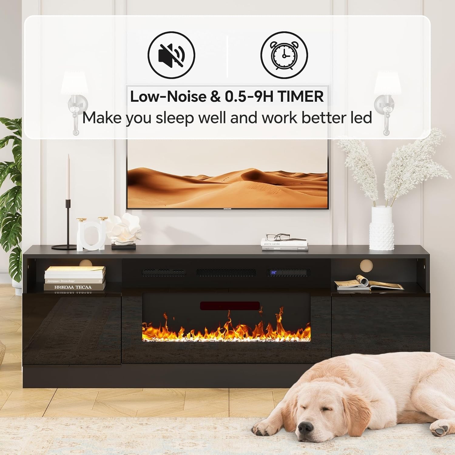 70" Fireplace TV Stand for 80 inch TVs with 36" Electric Fireplace