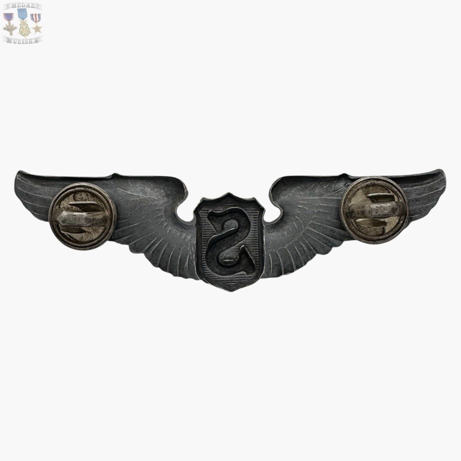 WWII SERVICE PILOT WINGS U.S. ARMY AIR CORPS 3” SIZE VAULTED STERLING WW2 #015